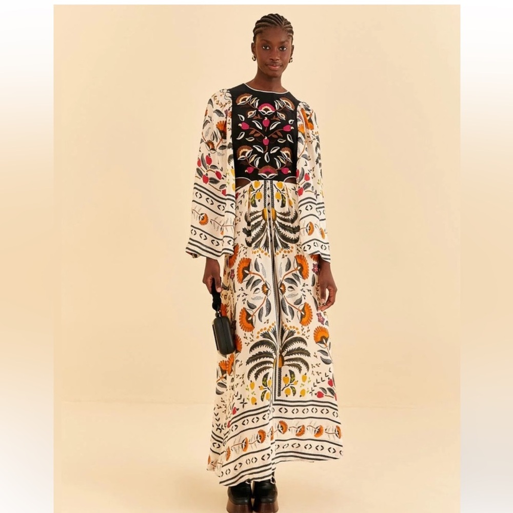 Farm Rio cut out embroidered maxi dress